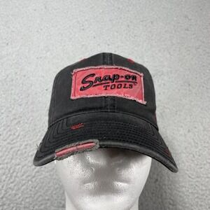 Snap-on Tools Hat Cap Strap Back One Size Mens Black Distressed Logo Embroidered
